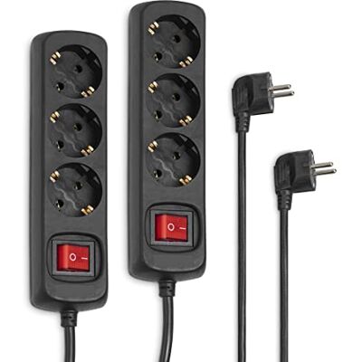 Hama 2-pack 3-stopcontact stekkerdoos (2 stopcontacten met energiebesparende schakelaar, stopcontacten 45° schuin, 1,4 m kabel, GS-getest) zwart Hama 2-pack 3-stopcontact stekkerdoos (2 stopcontacten met energiebesparende schakelaar, stopcontacten 45° schuin, 1,4 m kabel, GS-getest) zwart