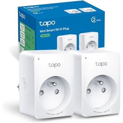 Tapo TP-Link stopcontact met wifi, intelligent stopcontact, compatibel met Alexa en Google Home, 10 A, voor bedienen van koffiezetapparaat, lamp en radiator op afstand, geen hub nodig, P100 (FR), 2 stuks Tapo TP-Link stopcontact met wifi, intelligent stopcontact, compatibel met Alexa en Google Home, 10 A, voor bedienen van koffiezetapparaat, lamp en radiator op afstand, geen hub nodig, P100 (FR), 2 stuks