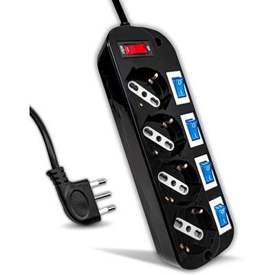 V-TAC Zwarte stekkerdoos met onafhankelijke schakelaars 4 stopcontacten 10/16 A bipasso + Schuko stopcontact 16 A stekkerdoos stopcontact voor thuis, kantoor, winkel zwart V-TAC Zwarte stekkerdoos met onafhankelijke schakelaars 4 stopcontacten 10/16 A bipasso + Schuko stopcontact 16 A stekkerdoos stopcontact voor thuis, kantoor, winkel zwart