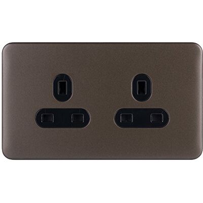 Schneider Electric Glad Deco zonder schroeven dubbel stopcontact zonder onderbreking 13A GGBL3060BMBS mokka brons met zwart inzetstuk Schneider Electric Glad Deco zonder schroeven dubbel stopcontact zonder onderbreking 13A GGBL3060BMBS mokka brons met zwart inzetstuk