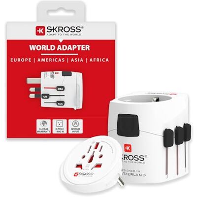 SKROSS 1.103165 PRO Light-World Universele reisadapter 2-in-3 Polig Van en Naar meer dan 200 Landen Maximaal vermogen 1535 Watt. Bescherming tegen elektrische schokken SKROSS 1.103165 PRO Light-World Universele reisadapter 2-in-3 Polig Van en Naar meer dan 200 Landen Maximaal vermogen 1535 Watt. Bescherming tegen elektrische schokken