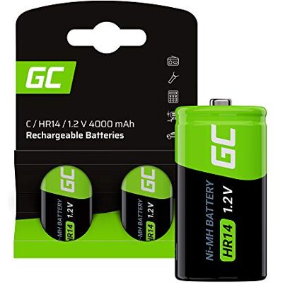 Green Cell 2 stuks 4000 mAh 1,2 V NiMH C voorgeladen batterijen HR14 R14 (C) oplaadbare batterijen, klaar voor gebruik, sterke prestaties, lage zelfontlading, oplaadbare batterij Green Cell 2 stuks 4000 mAh 1,2 V NiMH C voorgeladen batterijen HR14 R14 (C) oplaadbare batterijen, klaar voor gebruik, sterke prestaties, lage zelfontlading, oplaadbare batterij