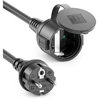 deleyCON 10 m verlengkabel voor buiten, elektrisch, IP44 (H07RN-F 3G1,5 mm²), weerbestendige rubberen stroomkabel, stekker met geaard contact op stekker, zwart deleyCON 10 m verlengkabel voor buiten, elektrisch, IP44 (H07RN-F 3G1,5 mm²), weerbestendige rubberen stroomkabel, stekker met geaard contact op stekker, zwart