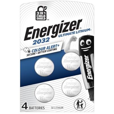 Energizer CR 2032 knoopcel (4 stuks) – lithiumbatterijen 3 V – de eerste 3-in-1 kinderschild veiligheidsknoopcel – kleurwaarschuwingstechnologie – houdbaarheid 12 jaar Energizer CR 2032 knoopcel (4 stuks) – lithiumbatterijen 3 V – de eerste 3-in-1 kinderschild veiligheidsknoopcel – kleurwaarschuwingstechnologie – houdbaarheid 12 jaar