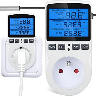 Retoo Stopcontactthermostaat met temperatuursensor, terrarium, temperatuurregelaar 250 V, met sonde, stopcontact Retoo Stopcontactthermostaat met temperatuursensor, terrarium, temperatuurregelaar 250 V, met sonde, stopcontact