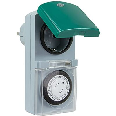 REV Mechanische timer voor binnen en buiten, 48 uur/dag, 30 min. 3680 W, grijs/groen REV Mechanische timer voor binnen en buiten, 48 uur/dag, 30 min. 3680 W, grijs/groen