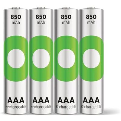 GP ReCyko 4 stuks AAA NiMH 850 mAh 1,2 V AAA oplaadbare AAA-batterijen, zeer lage zelfontlading, voorgeladen voor direct gebruik GP ReCyko 4 stuks AAA NiMH 850 mAh 1,2 V AAA oplaadbare AAA-batterijen, zeer lage zelfontlading, voorgeladen voor direct gebruik