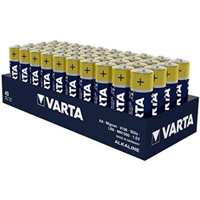 Varta Longlife 40 stuks AA alkaline 1,5 V batterijen voor afstandsbedieningen, radio's, horloges, Made in Germany Varta Longlife 40 stuks AA alkaline 1,5 V batterijen voor afstandsbedieningen, radio's, horloges, Made in Germany