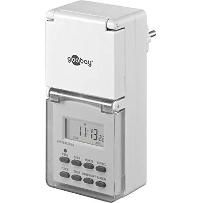 goobay Digitale timer 51301, IP44, programmeerbaar, binnen en buiten, lcd-display, eenvoudig te bedienen, van -10 °C tot 40 °C, continue werking mogelijk, reservebatterij voor 4 goobay Digitale timer 51301, IP44, programmeerbaar, binnen en buiten, lcd-display, eenvoudig te bedienen, van -10 °C tot 40 °C, continue werking mogelijk, reservebatterij voor 4
