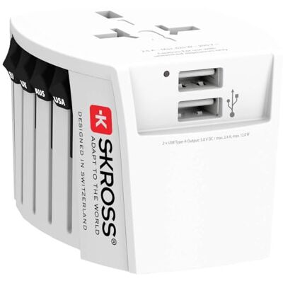 SKROSS 1.302960 MUV USB (2 x A) 2-pins universele reisadapter 2 USB-oplaadaansluitingen. Spanning en vermogen: 100 V 250 W / 250 V 625 W. Bescherming tegen elektrische schokken SKROSS 1.302960 MUV USB (2 x A) 2-pins universele reisadapter 2 USB-oplaadaansluitingen. Spanning en vermogen: 100 V 250 W / 250 V 625 W. Bescherming tegen elektrische schokken