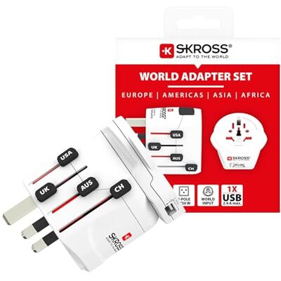SKROSS 1.302539 World & USB Universele reisadapter van en naar de hele wereld Spanning in vermogen: 100 V 700 W / 250 V 1750 W 2,4 A USB-aansluiting Bescherming tegen elektrische schokken SKROSS 1.302539 World & USB Universele reisadapter van en naar de hele wereld Spanning in vermogen: 100 V 700 W / 250 V 1750 W 2,4 A USB-aansluiting Bescherming tegen elektrische schokken