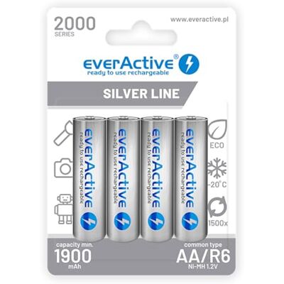 everActive Set van 4 AA Ni-MH MH Mignon R6 voorgeladen Silver Line 1,2 V 1 blisterkaart zilver EHRL6-2000 everActive Set van 4 AA Ni-MH MH Mignon R6 voorgeladen Silver Line 1,2 V 1 blisterkaart zilver EHRL6-2000