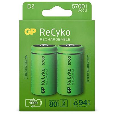GP 1 x 2 ReCyko NiMH batterijen D Mono 5700 mAh, klaar voor gebruik GP 1 x 2 ReCyko NiMH batterijen D Mono 5700 mAh, klaar voor gebruik