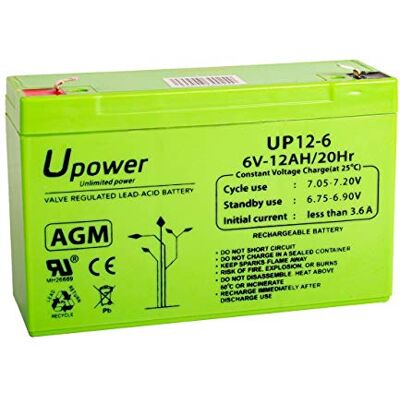Master U-Power U-Power 6 V 12 Ah AGM verzegelde oplaadbare loodaccu algemeen gebruik als alarmen, UPS/SAI, veiligheid, speelgoed enz. Faston F1 terminal 4,8 mm Master U-Power U-Power 6 V 12 Ah AGM verzegelde oplaadbare loodaccu algemeen gebruik als alarmen, UPS/SAI, veiligheid, speelgoed enz. Faston F1 terminal 4,8 mm