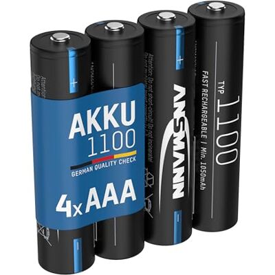Ansmann Oplaadbare Micro AAA 1050 mAh NiMH 1,2 V (4 stuks) Micro AAA batterijen met hoge capaciteit batterijen voor apparaten met een hoog energieverbruik (microfoon, elektronisch instrument, enz.) Ansmann Oplaadbare Micro AAA 1050 mAh NiMH 1,2 V (4 stuks) Micro AAA batterijen met hoge capaciteit batterijen voor apparaten met een hoog energieverbruik (microfoon, elektronisch instrument, enz.)