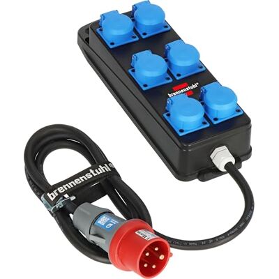 Brennenstuhl BSV P draagbare stroomverdeler (2 m kabel, 6 stopcontacten 230 V/16 A, CEE-stekker 400 V/16 A, bouwplaatsgebruik en permanent buitengebruik, IP44, gemaakt in Brennenstuhl BSV P draagbare stroomverdeler (2 m kabel, 6 stopcontacten 230 V/16 A, CEE-stekker 400 V/16 A, bouwplaatsgebruik en permanent buitengebruik, IP44, gemaakt in