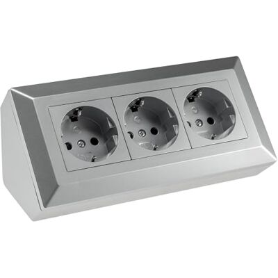ChiliTec 3-voudige hoekstekkerdoos met geaard contact montage en inbouw stekkerdoos voor keuken, kantoor, werkplaats, zilvergrijs ChiliTec 3-voudige hoekstekkerdoos met geaard contact montage en inbouw stekkerdoos voor keuken, kantoor, werkplaats, zilvergrijs