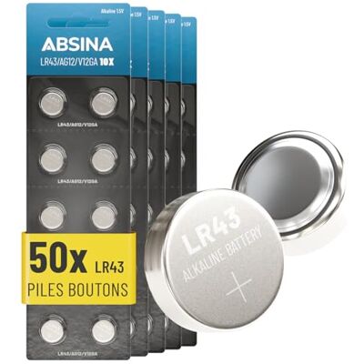 ABSINA AG12 LR43 alkaline knoopcellen 1,5 V lekvrij en duurzaam ABSINA AG12 LR43 alkaline knoopcellen 1,5 V lekvrij en duurzaam