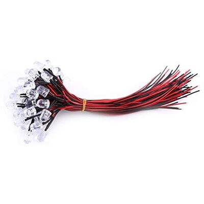 Walfront 50 stuks DC 9-12 V led-diode-lampen, bekabeld, elektroluminescente diode, meerkleurig, 3/5/10 mm (wit, 10 mm) Walfront 50 stuks DC 9-12 V led-diode-lampen, bekabeld, elektroluminescente diode, meerkleurig, 3/5/10 mm (wit, 10 mm)