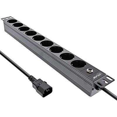 InLine ® Stekkerdoos 19" 9-voudig geaard contactdoos aansluiting C14 overbelastingsbeveiliging 2m zwart InLine ® Stekkerdoos 19" 9-voudig geaard contactdoos aansluiting C14 overbelastingsbeveiliging 2m zwart