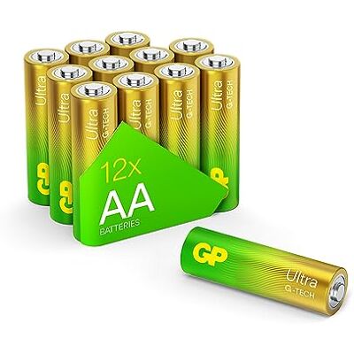 GP 12 stuks AA 1,5 V Ultra alkaline batterijen (Mignon, LR6), nieuwe G-TECH Longlife technologie, ideaal voor energie-intensieve toepassingen, 12 stuks AA ultra alkaline batterijen GP 12 stuks AA 1,5 V Ultra alkaline batterijen (Mignon, LR6), nieuwe G-TECH Longlife technologie, ideaal voor energie-intensieve toepassingen, 12 stuks AA ultra alkaline batterijen