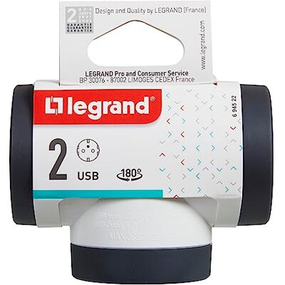 Bticino Legrand 694522, 2P+T-adapter, 2 stopcontacten/zijstopcontacten, USB type A en C, stekkerdief, wit/donkergrijs Bticino Legrand 694522, 2P+T-adapter, 2 stopcontacten/zijstopcontacten, USB type A en C, stekkerdief, wit/donkergrijs