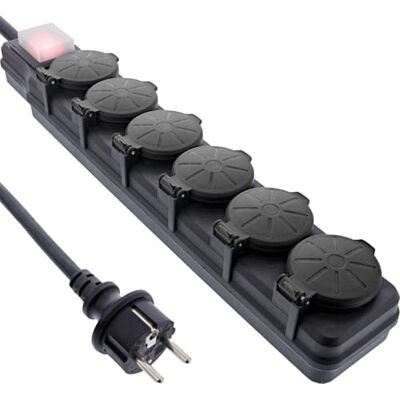 InLine 6-voudige stekkerdoos voor buiten, IP44, met verlichte aan/uit-schakelaar, verhoogde aanraakbeveiliging, lengte 5 m, 16496P InLine 6-voudige stekkerdoos voor buiten, IP44, met verlichte aan/uit-schakelaar, verhoogde aanraakbeveiliging, lengte 5 m, 16496P