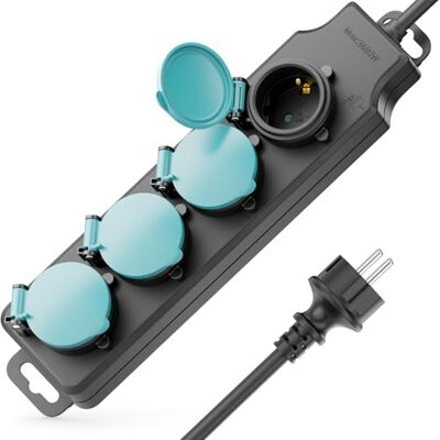deleyCON Stekkerdoos voor buiten, 4 stopcontacten, IP44, met 3,0 m kabel, stekkerdoos voor buiten, 4 aansluitingen met deksel, ideaal voor tuin, terras, balkon, kelder, garage deleyCON Stekkerdoos voor buiten, 4 stopcontacten, IP44, met 3,0 m kabel, stekkerdoos voor buiten, 4 aansluitingen met deksel, ideaal voor tuin, terras, balkon, kelder, garage