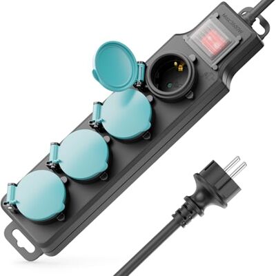 deleyCON Stekkerdoos voor buiten, 4 stopcontacten, met schakelaar, IP44 met 1,4 m kabel, stekkerdoos voor buiten, 4 x aansluitingen met deksel, ideaal voor tuin, terras, balkon, kelder, garage deleyCON Stekkerdoos voor buiten, 4 stopcontacten, met schakelaar, IP44 met 1,4 m kabel, stekkerdoos voor buiten, 4 x aansluitingen met deksel, ideaal voor tuin, terras, balkon, kelder, garage