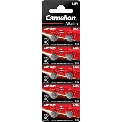 Camelion 12051006 alkaline knoopcelbatterij zonder kwik AG6/LR69/LR921/371 met 1,5 Volt, set van 10, capaciteit 20 mAh,Meerkleurig Camelion 12051006 alkaline knoopcelbatterij zonder kwik AG6/LR69/LR921/371 met 1,5 Volt, set van 10, capaciteit 20 mAh,Meerkleurig