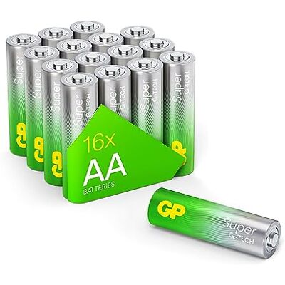 GP Longlife G-TECH AA-batterijen, 1,5 V, super alkaline, 16 stuks AA R6 GP Longlife G-TECH AA-batterijen, 1,5 V, super alkaline, 16 stuks AA R6