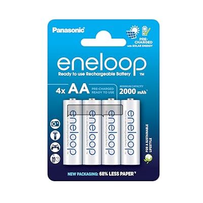 Eneloop Panasonic BK-3MCDE/4BE Ready-to-Use Ni-MH batterijen, AA/Mignon, 4-pack, 2000 mAh, levensduur van 2100 laadcycli, oplaadbare batterijen in plasticvrije verpakking,blauw Eneloop Panasonic BK-3MCDE/4BE Ready-to-Use Ni-MH batterijen, AA/Mignon, 4-pack, 2000 mAh, levensduur van 2100 laadcycli, oplaadbare batterijen in plasticvrije verpakking,blauw