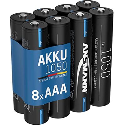 Ansmann 8 x Micro AAA 1050 mAh 1,2 V Ni-MH oplaadbare batterijen, ideaal voor cameraflitsers, auto, camera, radio, hoge capaciteit Ansmann 8 x Micro AAA 1050 mAh 1,2 V Ni-MH oplaadbare batterijen, ideaal voor cameraflitsers, auto, camera, radio, hoge capaciteit