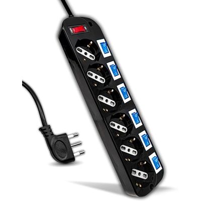 V-TAC Zwarte stekkerdoos met onafhankelijke schakelaars 6 stopcontacten 10/16 A bipasso + Schuko stopcontact 16 A stekkerdoos stopcontact voor thuis, kantoor, winkel zwart V-TAC Zwarte stekkerdoos met onafhankelijke schakelaars 6 stopcontacten 10/16 A bipasso + Schuko stopcontact 16 A stekkerdoos stopcontact voor thuis, kantoor, winkel zwart