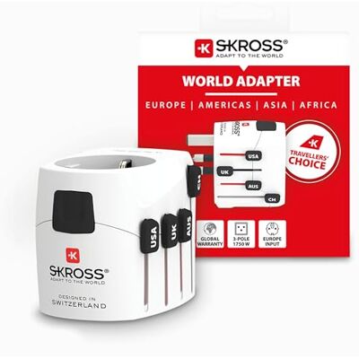SKROSS 1.103145 PRO Light Universele reisadapter 2-in-3 polen voor Schuko. Nominale spanning in vermogen: 100 V – 630 W / 250 V – 1575 W – geschikt voor pc's en haardrogers SKROSS 1.103145 PRO Light Universele reisadapter 2-in-3 polen voor Schuko. Nominale spanning in vermogen: 100 V – 630 W / 250 V – 1575 W – geschikt voor pc's en haardrogers