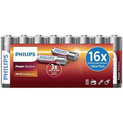 Philips Voordeelverpakking AA-batterijen Batterijen in Pak van16 stuks Alkaline batterijen LR6 Houdbaar tot 10 jaar Geschikt voor verschillende apparaten Cadmium en Kwik Vrij Philips Voordeelverpakking AA-batterijen Batterijen in Pak van16 stuks Alkaline batterijen LR6 Houdbaar tot 10 jaar Geschikt voor verschillende apparaten Cadmium en Kwik Vrij