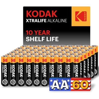 Kodak Set van 60 hoogwaardige AA alkaline batterijen van : voor meer vermogen Kodak Set van 60 hoogwaardige AA alkaline batterijen van : voor meer vermogen