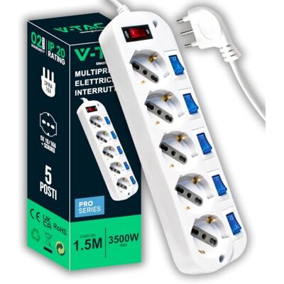 V-TAC Stekkerdoos met onafhankelijke schakelaars 4 stopcontacten 10/16 A bipasso + Shuko stopcontact 16A stopcontact voor thuis, kantoor, winkel wit V-TAC Stekkerdoos met onafhankelijke schakelaars 4 stopcontacten 10/16 A bipasso + Shuko stopcontact 16A stopcontact voor thuis, kantoor, winkel wit