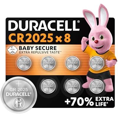 Duracell 2025-lithium-knoopbatterijen, 3 V (8 stuks) tot 70% levensduur, kindveilige technologie, voor elektronische sleutels, sporthorloges en 3D-brillen, kindveilige verpakking Duracell 2025-lithium-knoopbatterijen, 3 V (8 stuks) tot 70% levensduur, kindveilige technologie, voor elektronische sleutels, sporthorloges en 3D-brillen, kindveilige verpakking