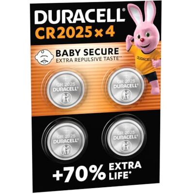 Duracell Lithium CR2025 knoopcelbatterij 4 stuks Tot +70% levensduur – kinderveiligheidstechnologie – voor elektronische sleutels, sporthorloges en 3D-brillen Duracell Lithium CR2025 knoopcelbatterij 4 stuks Tot +70% levensduur – kinderveiligheidstechnologie – voor elektronische sleutels, sporthorloges en 3D-brillen