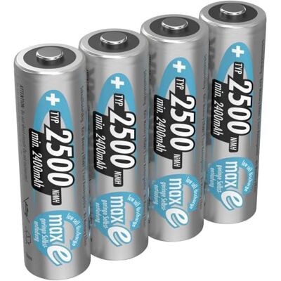 Ansmann 4 stuks AA 2500 mAh NiMH 1,2 V oplaadbare AA-batterijen, minimale zelfontlading voor jarenlang gebruik Ansmann 4 stuks AA 2500 mAh NiMH 1,2 V oplaadbare AA-batterijen, minimale zelfontlading voor jarenlang gebruik