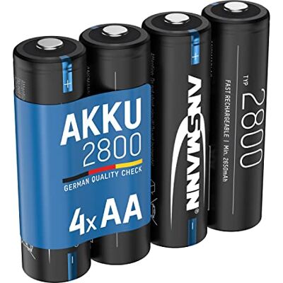 Ansmann Oplaadbare NiMH AA 2800 mAh 1,2 V batterijen (4 stuks) HR6 batterijen met hoge capaciteit voor Xbox-controller, afstandsbediening, nachtcamera enz. oplaadbare batterijen van premium kwaliteit Ansmann Oplaadbare NiMH AA 2800 mAh 1,2 V batterijen (4 stuks) HR6 batterijen met hoge capaciteit voor Xbox-controller, afstandsbediening, nachtcamera enz. oplaadbare batterijen van premium kwaliteit