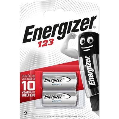 Energizer CR123 batterijen, lithium knoopcelbatterij, 2 stuks Energizer CR123 batterijen, lithium knoopcelbatterij, 2 stuks