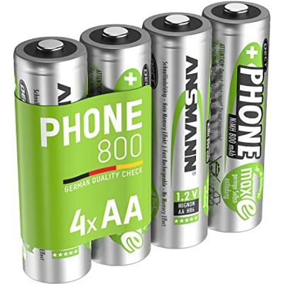 Ansmann Anskann 4 oplaadbare batterijen voor draadloze telefoon AA, 1,2 V/800 mAh/batterij voor draadloze vaste telefoon met lage ontlading en zonder geheugeneffect, ideaal voor DECT-telefoons Ansmann Anskann 4 oplaadbare batterijen voor draadloze telefoon AA, 1,2 V/800 mAh/batterij voor draadloze vaste telefoon met lage ontlading en zonder geheugeneffect, ideaal voor DECT-telefoons
