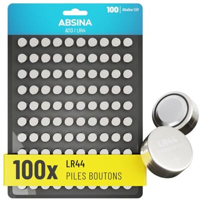 ABSINA 100 stuks AG13 LR44-1,5 V alkaline knoopcelbatterijen lekvrij en lange levensduur LR1154 / L1154 / L1154F / G13 / G13A / 13GA / 157 / V13GA / PX76A / RW82 batterijen ABSINA 100 stuks AG13 LR44-1,5 V alkaline knoopcelbatterijen lekvrij en lange levensduur LR1154 / L1154 / L1154F / G13 / G13A / 13GA / 157 / V13GA / PX76A / RW82 batterijen