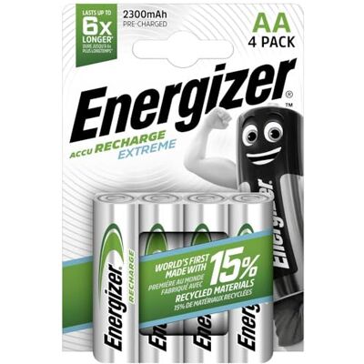 Energizer Oplaadbare AA-batterijen, extreem oplaadbaar, 4 stuks Energizer Oplaadbare AA-batterijen, extreem oplaadbaar, 4 stuks
