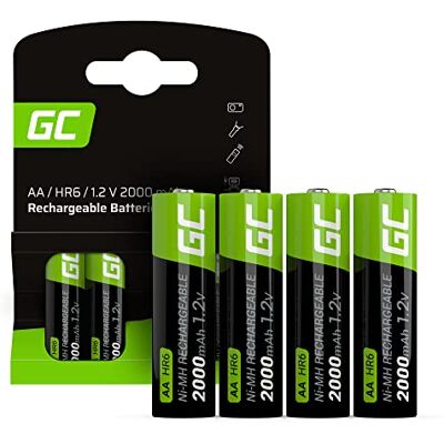Green Cell Oplaadbare AA-batterijen, 2000 mAh, 1,2 V, 2 stuks, Ni-MH-batterijen met hoge capaciteit, lage zelfontlading, klaar voor gebruik, ideaal voor camera, afstandsbediening en elektronische apparaten Green Cell Oplaadbare AA-batterijen, 2000 mAh, 1,2 V, 2 stuks, Ni-MH-batterijen met hoge capaciteit, lage zelfontlading, klaar voor gebruik, ideaal voor camera, afstandsbediening en elektronische apparaten