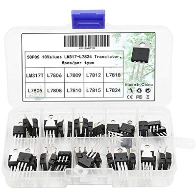 DollaTek 50 stuks 10 value LM317T-L7824 spanningsregelaar transistor assortiment set box kit 3-pins terminal T0-220 transistors voor doe-het-zelf reparatie DollaTek 50 stuks 10 value LM317T-L7824 spanningsregelaar transistor assortiment set box kit 3-pins terminal T0-220 transistors voor doe-het-zelf reparatie