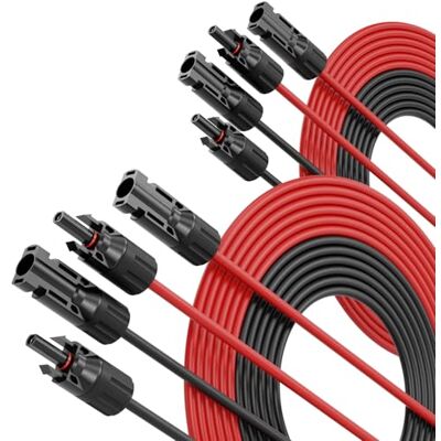 ABSINA Zonnekabel 4 x 10 m H1Z2Z2-K zwart en rood UV-bestendige PV-kabel 4 mm² voor fotovoltaïsche montageaccessoires ABSINA Zonnekabel 4 x 10 m H1Z2Z2-K zwart en rood UV-bestendige PV-kabel 4 mm² voor fotovoltaïsche montageaccessoires