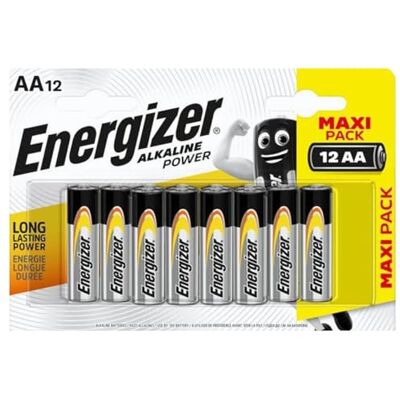 Energizer Alkaline Power 12 stuks AA 1,5 V batterijen, lange levensduur voor dagelijks gebruik, sulfateringsvrij en tot 10 jaar levensduur Energizer Alkaline Power 12 stuks AA 1,5 V batterijen, lange levensduur voor dagelijks gebruik, sulfateringsvrij en tot 10 jaar levensduur